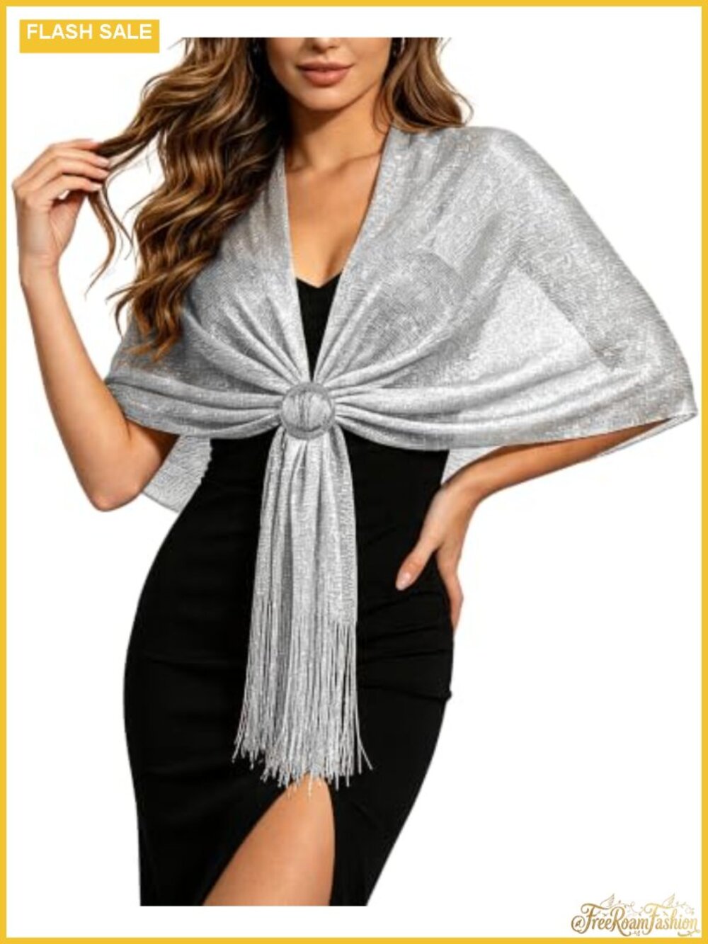 Metallic Glitter Shawl Wrap Womens Evening Dress Cover Up with Buckle